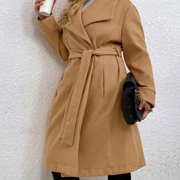 SHEIN Jackets Coats Waterfall Collar Belted Overcoat 2xl